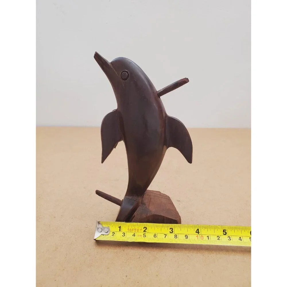Vintage Hardwood Dolphin Statue Wood Carving, Rustic Nautical Beach Home Decor - Picture 14 of 15